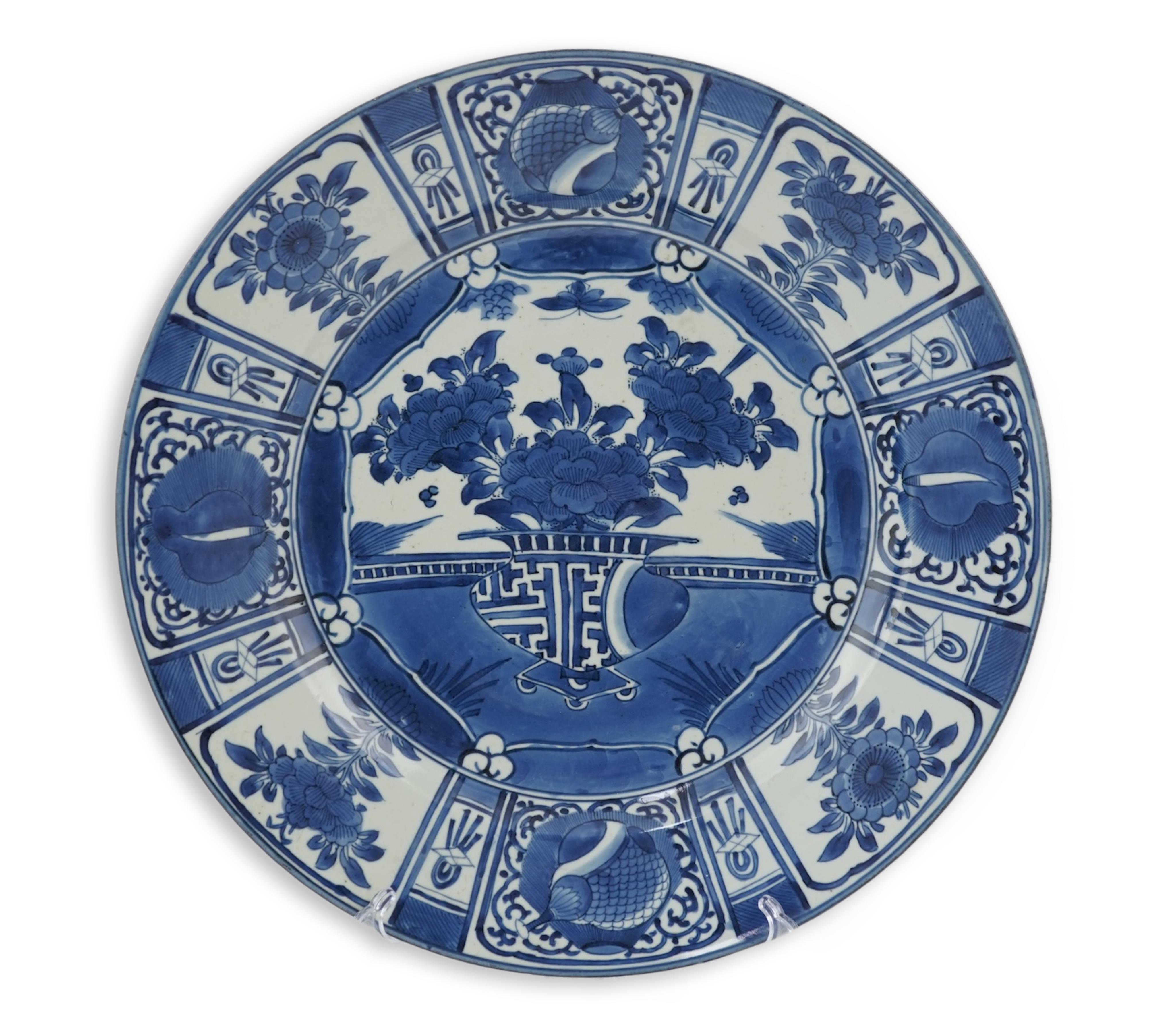 A good Japanese Arita blue and white dish, Genroku period (1688-1704)